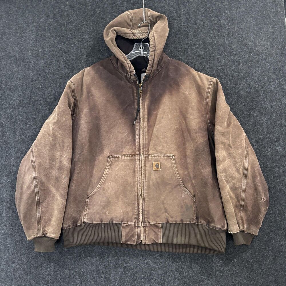 Vintage Carhartt Jacket Men's 3XL Dark Brown Hooded Quilted Insulated Distressed